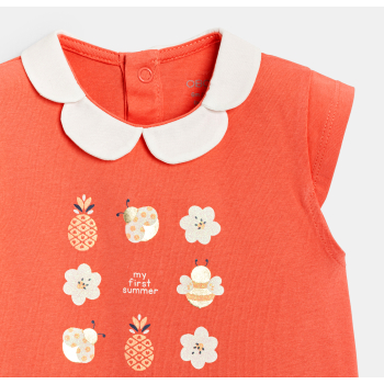 أفرول قصير برتقالي اللون بياقة على شكل بتلة الزهرة للطفلة الصغيرة