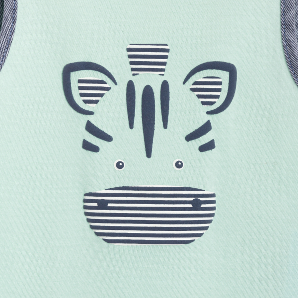 أفرول قصير أزرق اللون للصبي الرضيع، مرسوم عليه الحمار الوحشي أفرول قصير أزرق اللون للصبي الرضيع، مرسوم عليه الحمار الوحشي