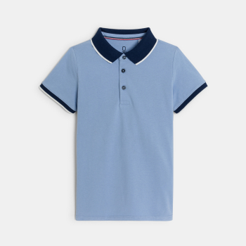 تيشيرت بولو بأكمام قصيرة من الجيرسي المنسوج من البيكيه، باللون الأزرق السماوي للأولاد
