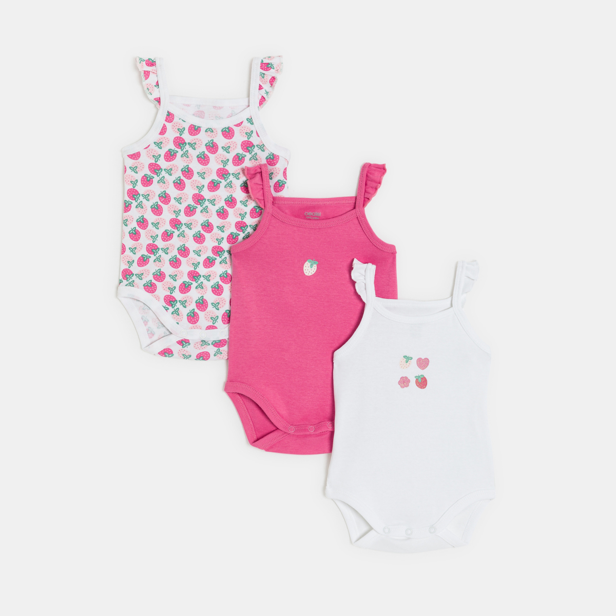Body à bretelles fraise rose bébé fille (lot de 3) Body à bretelles fraise rose bébé fille (lot de 3)