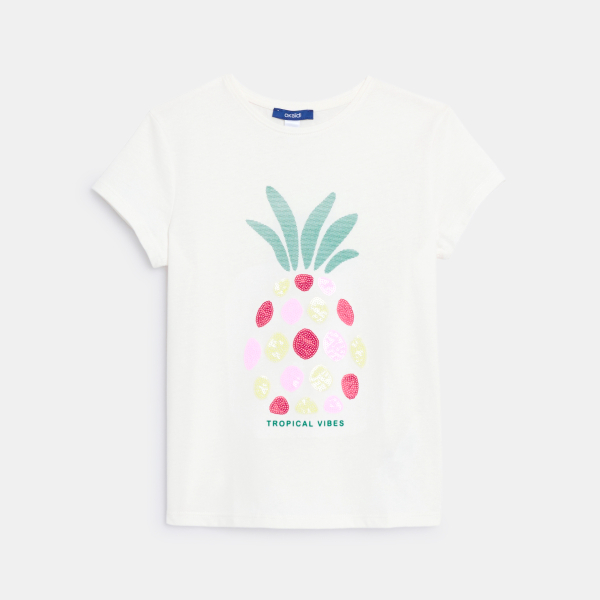 تيشيرت أبيض بأكمام قصيرة بنقش ترتر للفتيات تيشيرت أبيض بأكمام قصيرة بنقش ترتر للفتيات