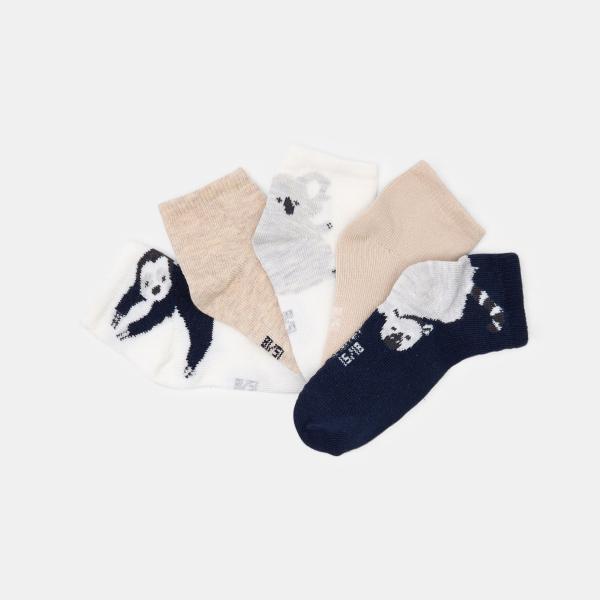 جوارب قصيرة رمادية عليها رسوم حيوانات للولد الرضيع (طقم من 5 قطع) جوارب قصيرة رمادية عليها رسوم حيوانات للولد الرضيع (طقم من 5 قطع)