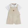 Salopette courte rayée et body beige naissance garçon Salopette courte rayée et body beige naissance garçon