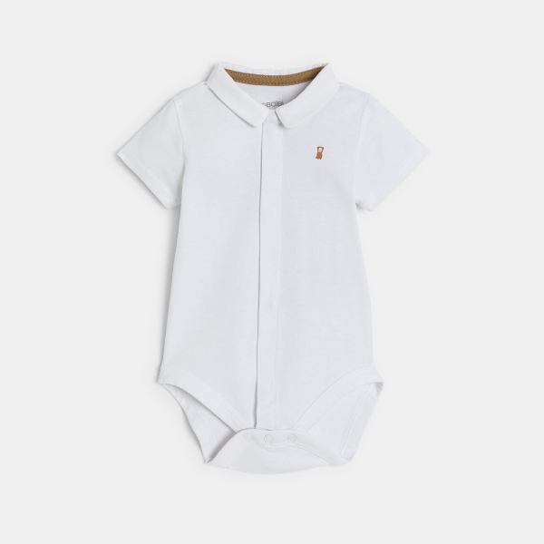 Salopette courte rayée et body beige naissance garçon Salopette courte rayée et body beige naissance garçon