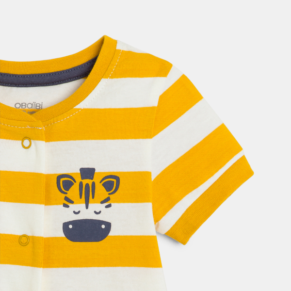 أفرول قصير أصفر اللون مقلم للصبي الرضيع، مرسوم عليه الحمار الوحشي أفرول قصير أصفر اللون مقلم للصبي الرضيع، مرسوم عليه الحمار الوحشي