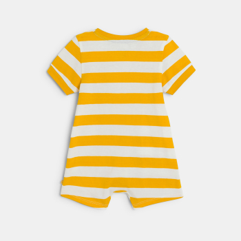 أفرول قصير أصفر اللون مقلم للصبي الرضيع، مرسوم عليه الحمار الوحشي