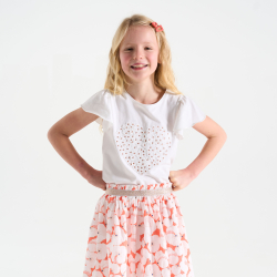 T-shirt manches papillon motif cœur blanc Fille