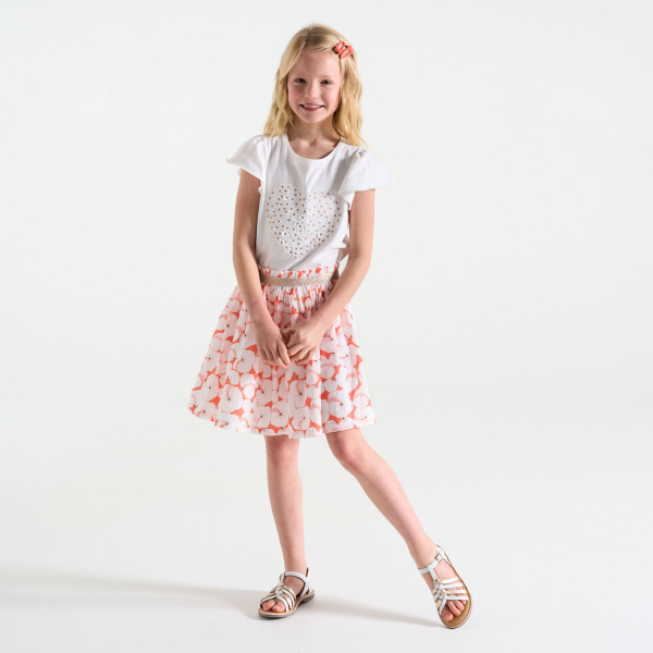 تيشيرت بأكمام فراشة ورسمة قلب، باللون الأبيض للفتيات تيشيرت بأكمام فراشة ورسمة قلب، باللون الأبيض للفتيات