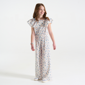 بدلة جمبسوت طويلة، بللون الأزرق السماوي وبرسوم مطبوعة، للفتيات