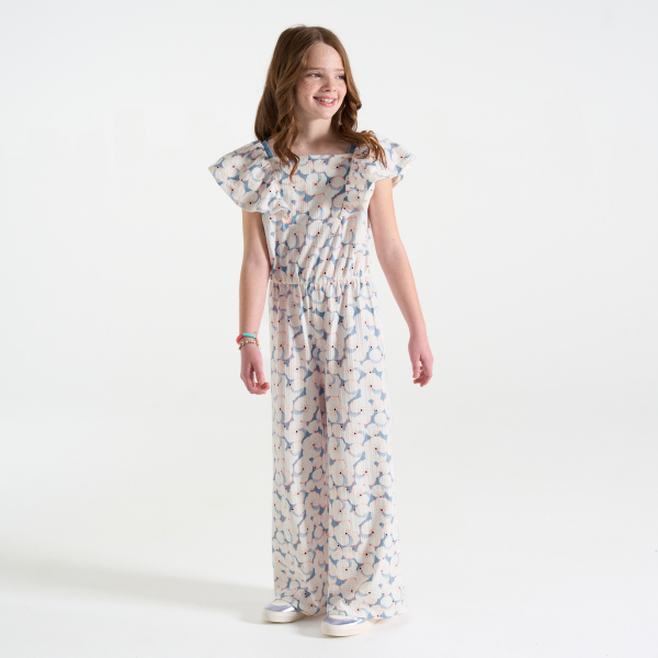 بدلة جمبسوت طويلة، بللون الأزرق السماوي وبرسوم مطبوعة، للفتيات بدلة جمبسوت طويلة، بللون الأزرق السماوي وبرسوم مطبوعة، للفتيات