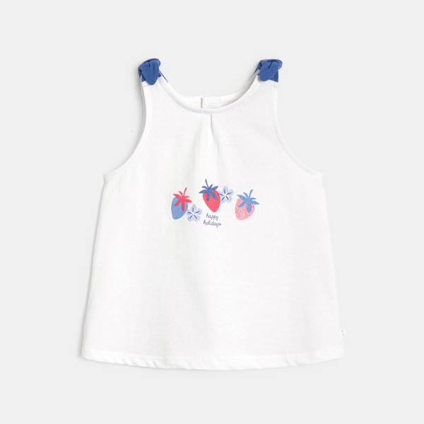 تانك توب مزين بفيونكات وطبعة فراشة باللون الأزرق للفتيات الصغيرات تانك توب مزين بفيونكات وطبعة فراشة باللون الأزرق للفتيات الصغيرات