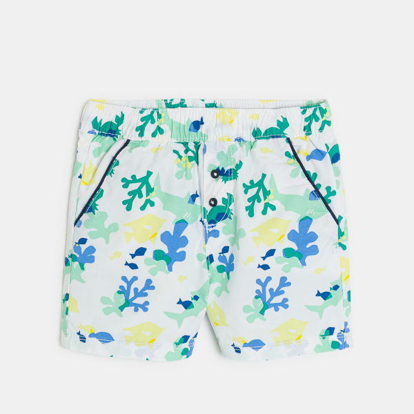 شورت من قماش قطن تويل أبيض اللون مطبوع لطفل رضيع شورت من قماش قطن تويل أبيض اللون مطبوع لطفل رضيع