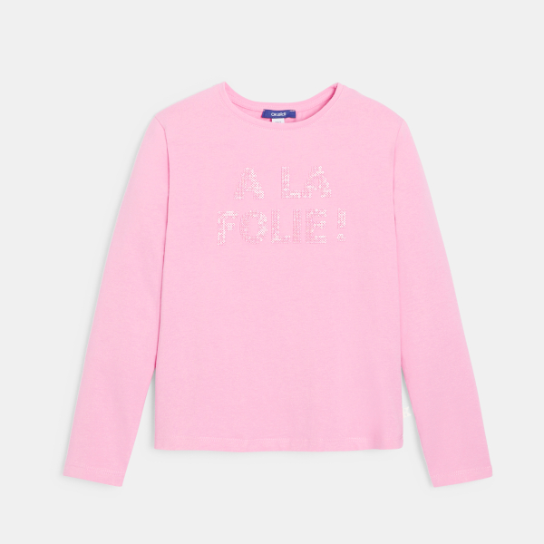 تيشيرت وردي بأكمام طويلة بنقش ترتر للفتيات تيشيرت وردي بأكمام طويلة بنقش ترتر للفتيات