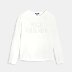 تيشيرت أبيض بأكمام طويلة بنقش ترتر للفتيات