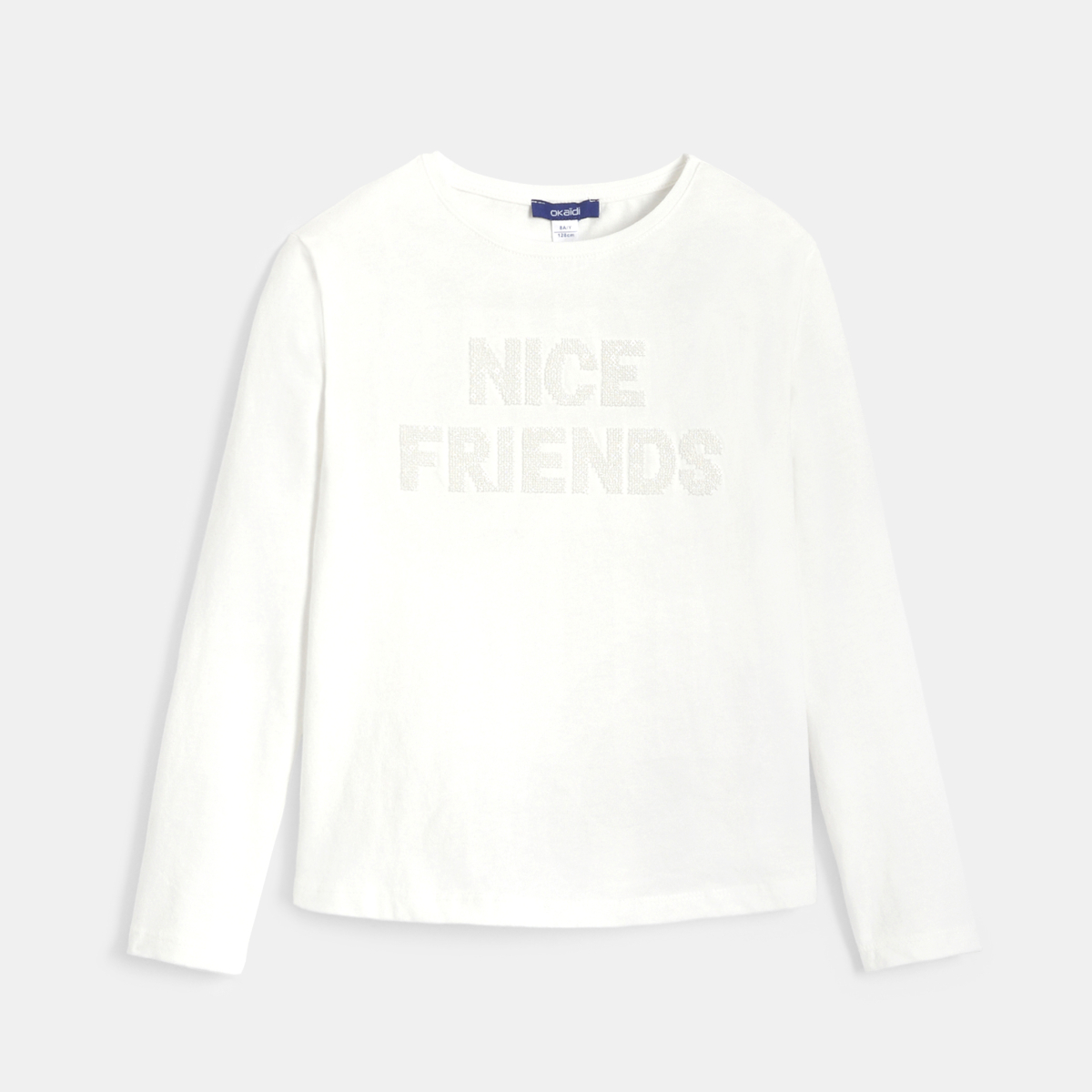 T-shirt manches longues message sequins blanc Fille T-shirt manches longues message sequins blanc Fille