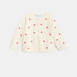 سترة من قماش التريكو بيضاء عليها صورة زهور مطرزة للطفلة الصغيرة