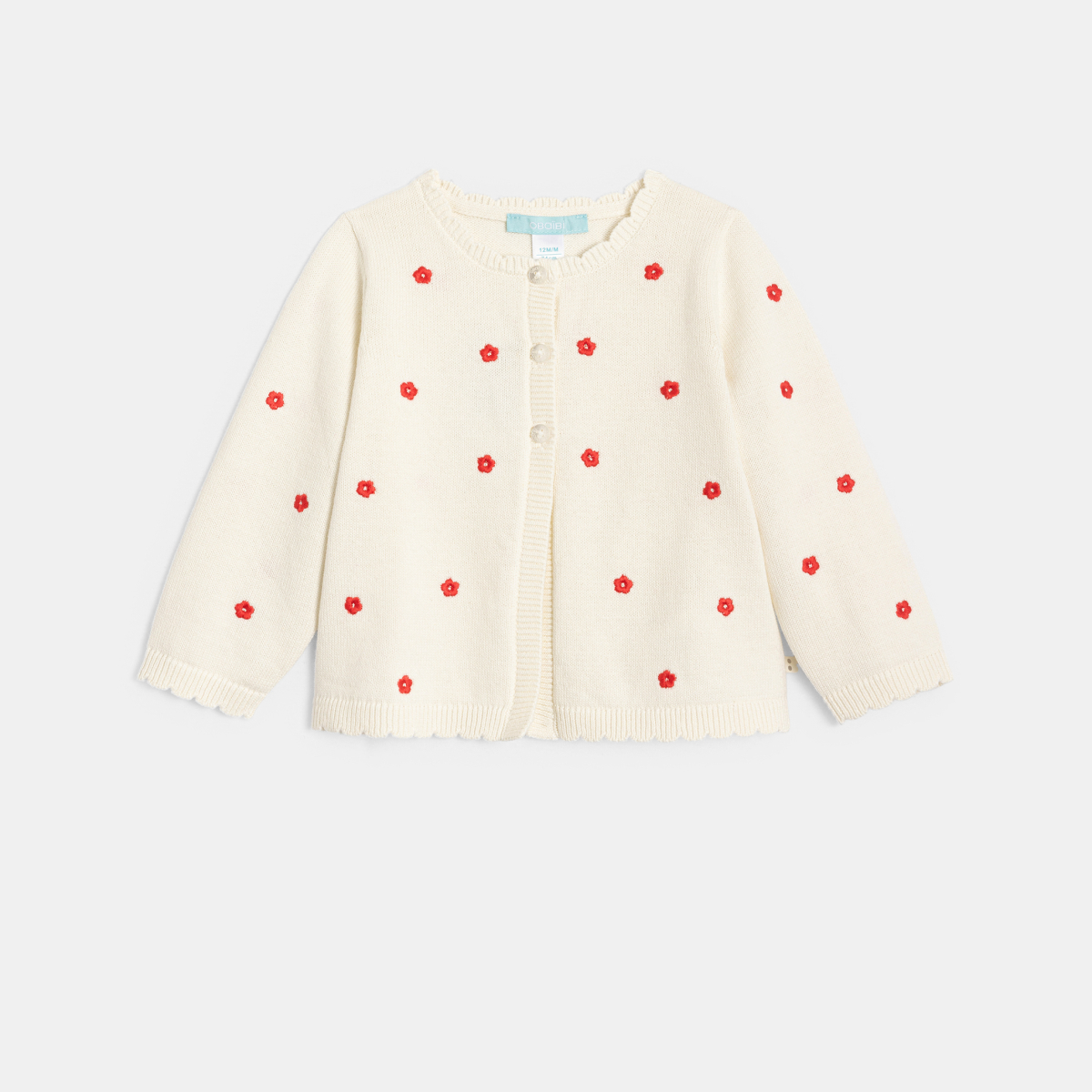 سترة من قماش التريكو بيضاء عليها صورة زهور مطرزة للطفلة الصغيرة سترة من قماش التريكو بيضاء عليها صورة زهور مطرزة للطفلة الصغيرة