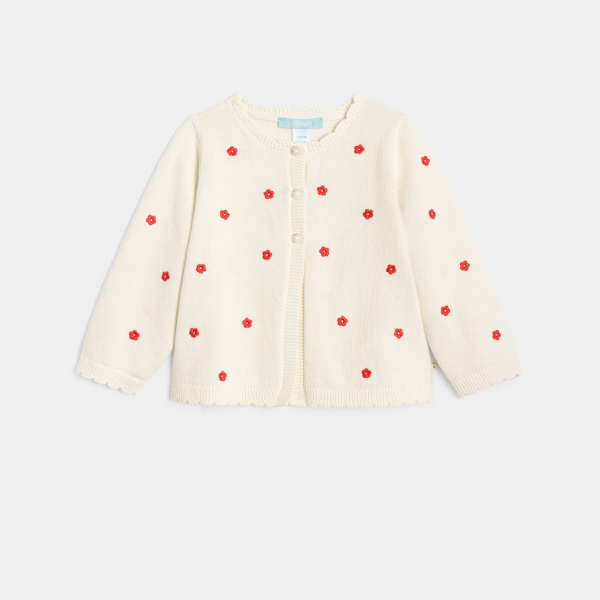 سترة من قماش التريكو بيضاء عليها صورة زهور مطرزة للطفلة الصغيرة سترة من قماش التريكو بيضاء عليها صورة زهور مطرزة للطفلة الصغيرة