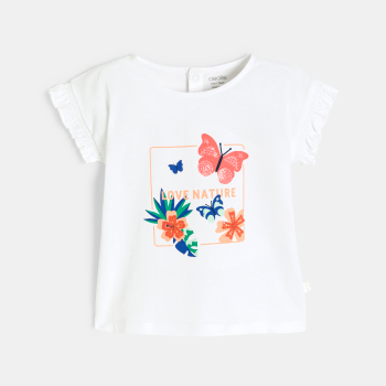 T-shirt manches smockées blanc bébé fille