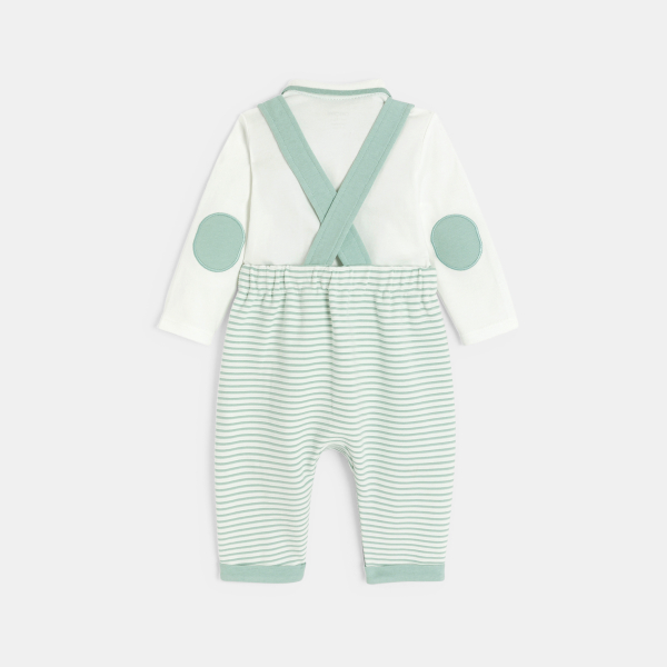 سالوبيت طويل قطني فاخر مقلم وبودي أخضر للرضيع الصبي