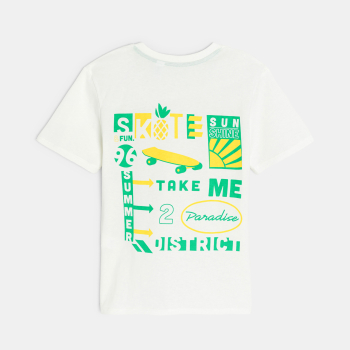 تيشيرت بأكمام قصيرة أبيض للأولاد مرسوم عليه لوح تزلج