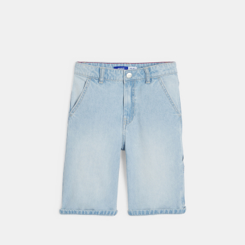 شورت برمودا كاجوال جينز باهت أزرق فاتح للأولاد