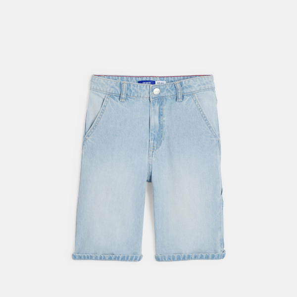 شورت برمودا كاجوال جينز باهت أزرق فاتح للأولاد شورت برمودا كاجوال جينز باهت أزرق فاتح للأولاد