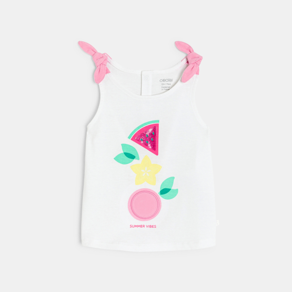 قميص داخلي أبيض مرسوم عليه فاكهة للطفلة الرضيعة قميص داخلي أبيض مرسوم عليه فاكهة للطفلة الرضيعة