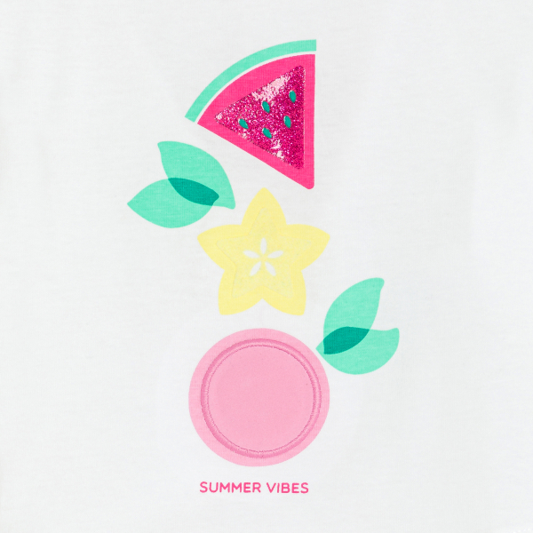 قميص داخلي أبيض مرسوم عليه فاكهة للطفلة الرضيعة قميص داخلي أبيض مرسوم عليه فاكهة للطفلة الرضيعة