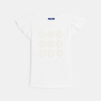 تيشيرت أبيض بأكمام قصيرة بنقش ترتر للفتيات