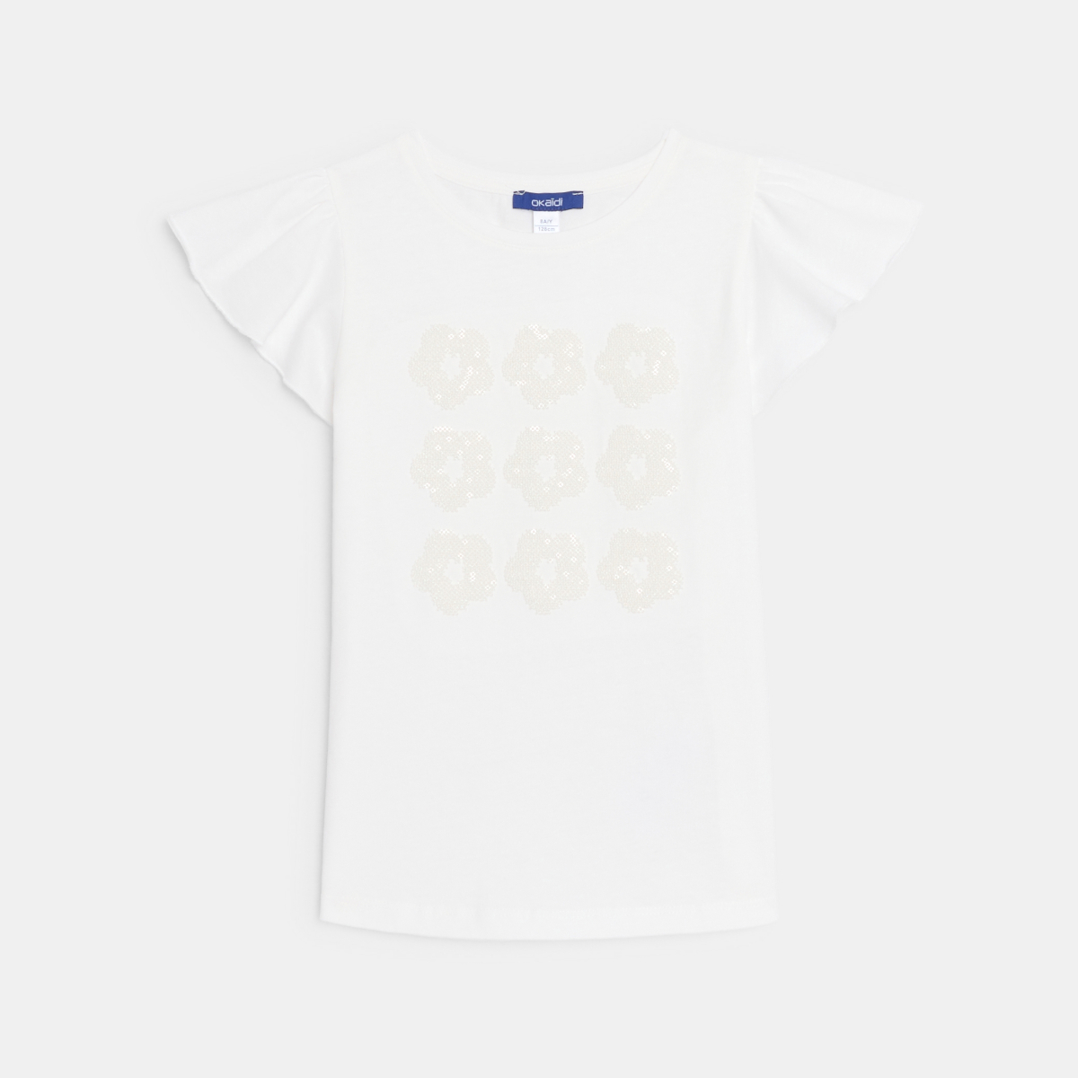 تيشيرت أبيض بأكمام قصيرة بنقش ترتر للفتيات تيشيرت أبيض بأكمام قصيرة بنقش ترتر للفتيات