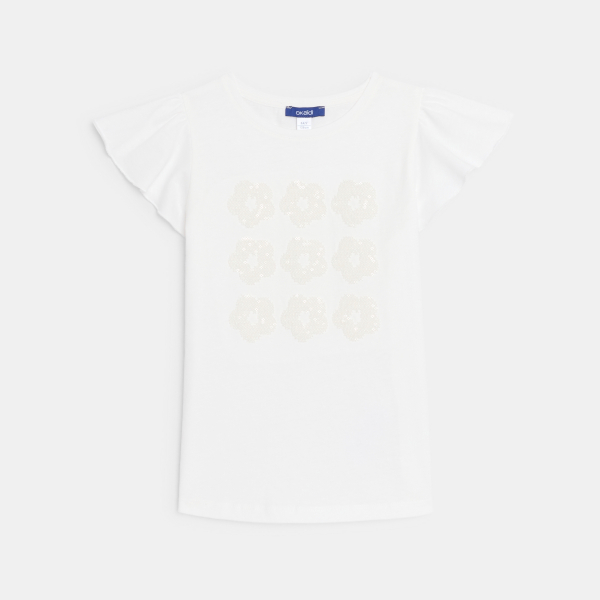 تيشيرت أبيض بأكمام قصيرة بنقش ترتر للفتيات تيشيرت أبيض بأكمام قصيرة بنقش ترتر للفتيات