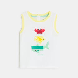 قميص داخلي بالملمس الحسي أبيض اللون مرسوم عليه حيوانات، للرضيع الصبي