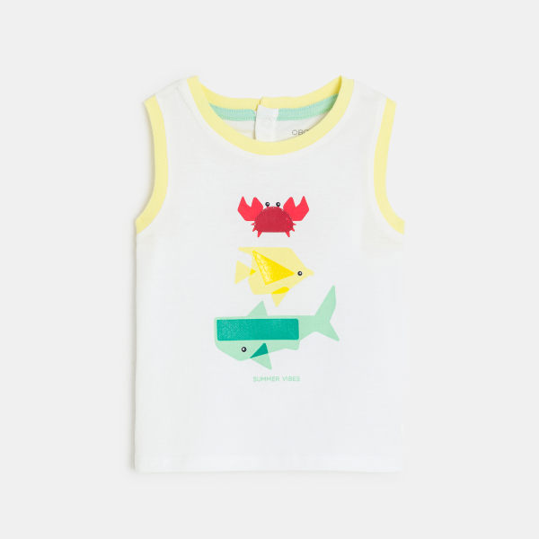 قميص داخلي بالملمس الحسي أبيض اللون مرسوم عليه حيوانات، للرضيع الصبي قميص داخلي بالملمس الحسي أبيض اللون مرسوم عليه حيوانات، للرضيع الصبي