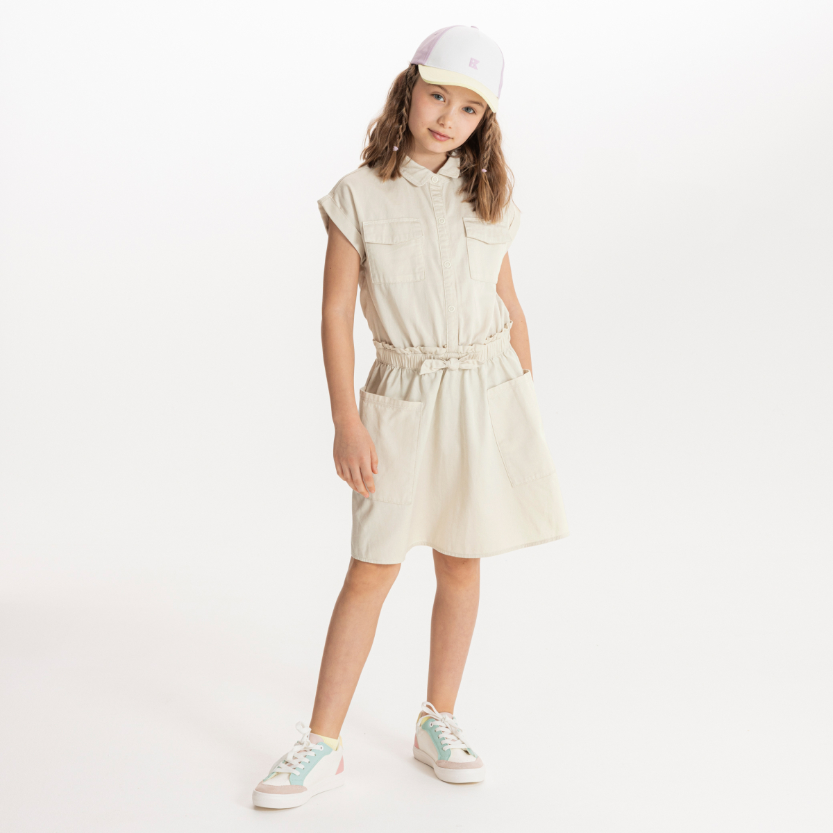 Robe-chemise manches courtes écru Fille Robe-chemise manches courtes écru Fille