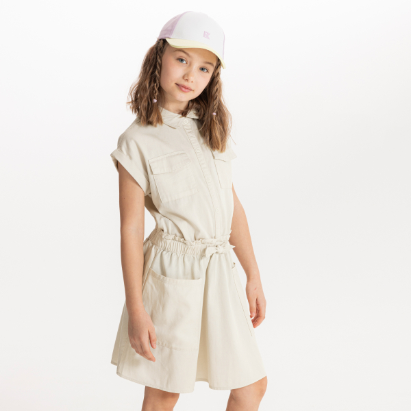 Robe-chemise manches courtes écru Fille Robe-chemise manches courtes écru Fille