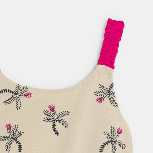 أفرول مطبوع عليه صور أشجار النخيل للفتيات، اللون بيج أفرول مطبوع عليه صور أشجار النخيل للفتيات، اللون بيج