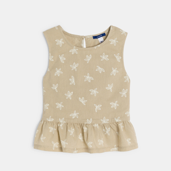 قميص داخلي مطبوع به كشكشكة للفتيات، اللون بيج