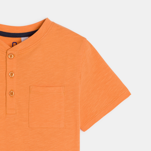 تيشيرت بدون ياقة سادة باللون البرتقالي للأولاد تيشيرت بدون ياقة سادة باللون البرتقالي للأولاد