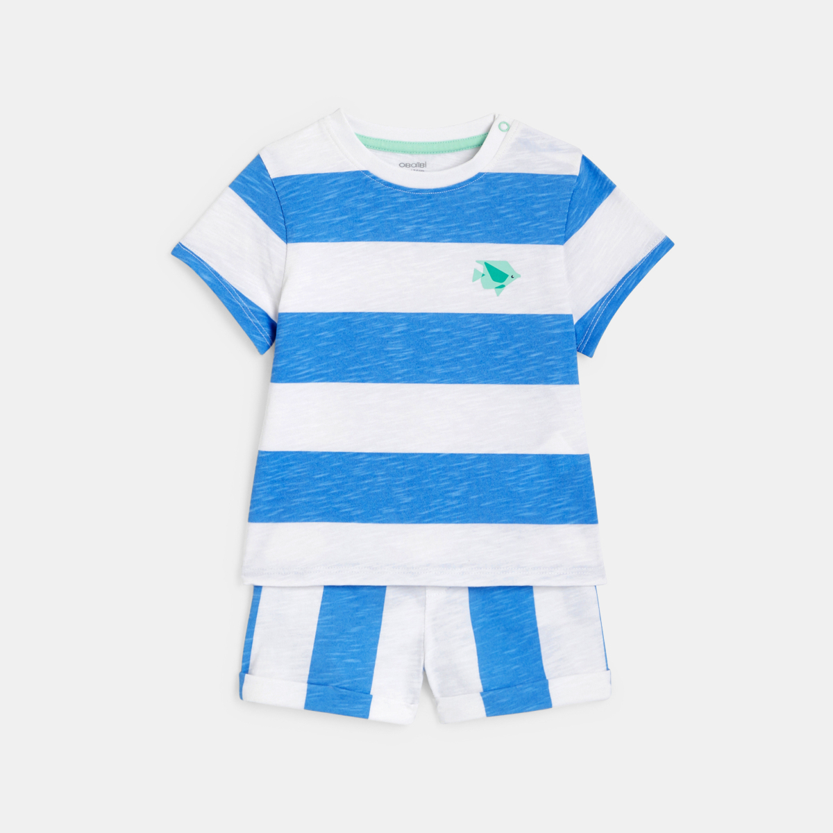 T-shirt et short rayures larges bleu bébé garçon T-shirt et short rayures larges bleu bébé garçon