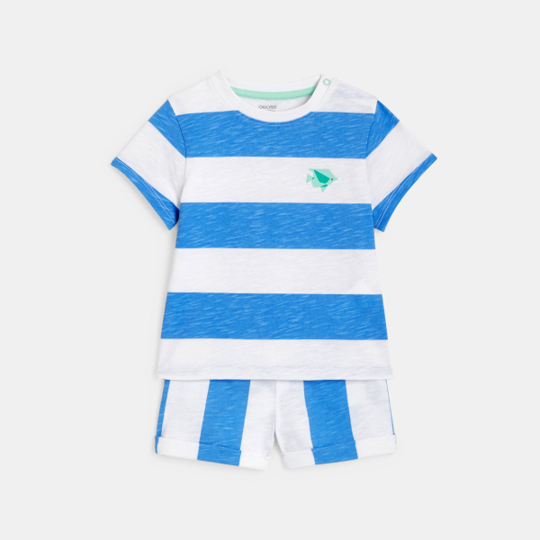T-shirt et short rayures larges bleu bébé garçon T-shirt et short rayures larges bleu bébé garçon