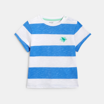 T-shirt et short rayures larges bleu bébé garçon