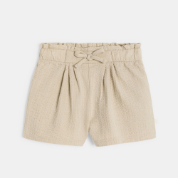 Short taille haute coton fantaisie beige bébé fille