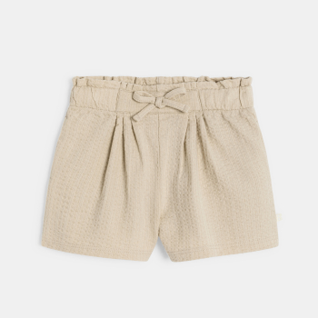 شورت بخصر عالٍ من القطن الفاخر، اللون بيج، للطفلة الصغيرة