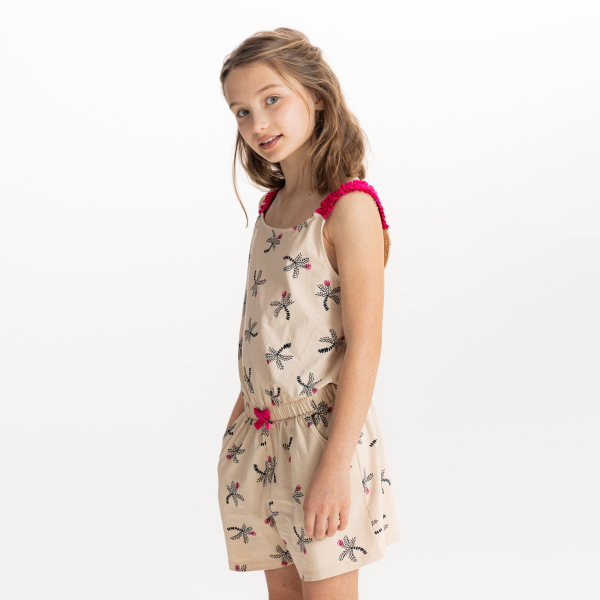 أفرول مطبوع عليه صور أشجار النخيل للفتيات، اللون بيج أفرول مطبوع عليه صور أشجار النخيل للفتيات، اللون بيج