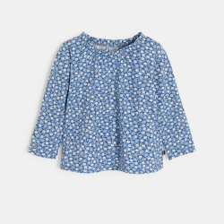 Blouse fleurs et fruits bleu bébé fille