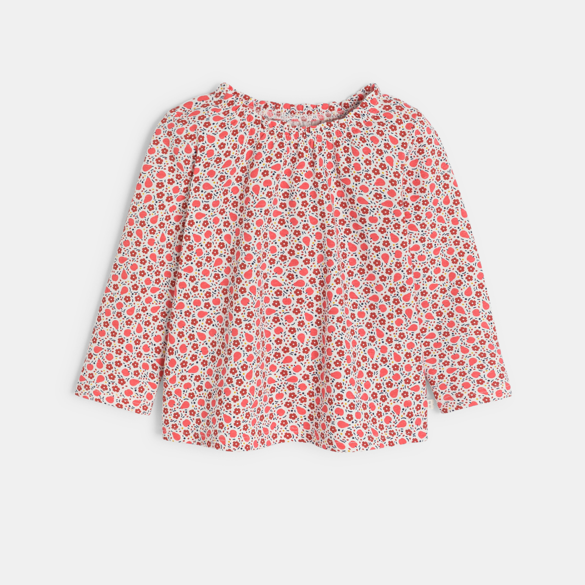 بلوزة مرسوم عليها أزهار وفاكهة، حمراء اللون، للطفلة الصغيرة بلوزة مرسوم عليها أزهار وفاكهة، حمراء اللون، للطفلة الصغيرة