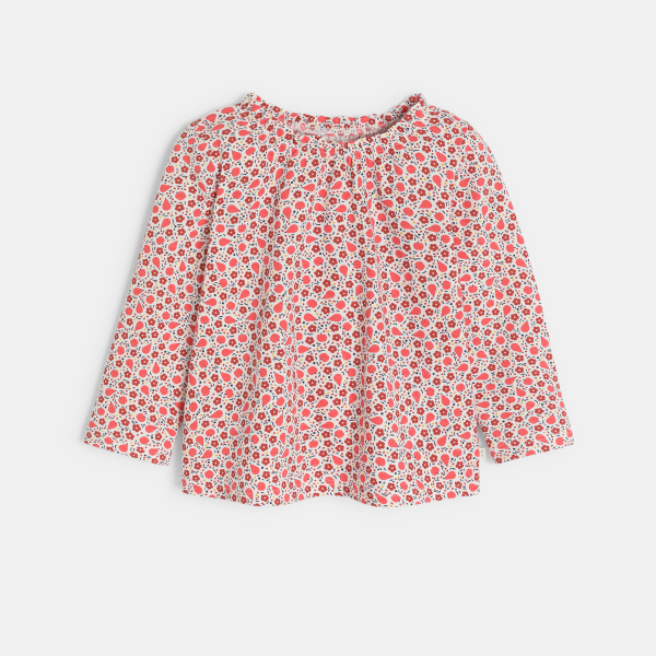 بلوزة مرسوم عليها أزهار وفاكهة، حمراء اللون، للطفلة الصغيرة بلوزة مرسوم عليها أزهار وفاكهة، حمراء اللون، للطفلة الصغيرة