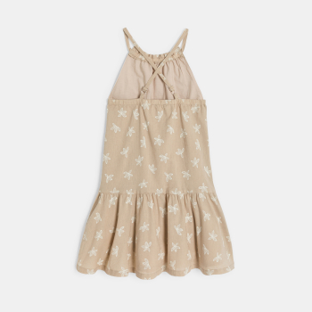 فستان بحمالات من الكتان للفتيات، اللون بيج