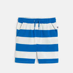 شورت برمودا من الصوف الناعم مخطط باللون الأزرق للأولاد